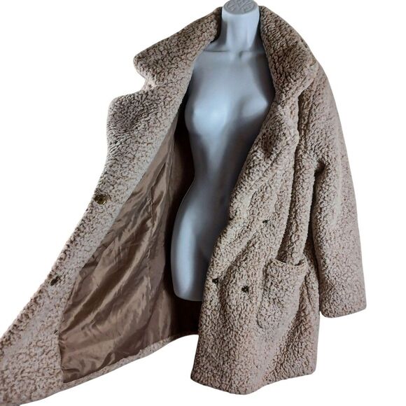 C&C California Womens XL Oatmeal Teddy Coat Longline Sherpa Shacket Cozy Jacket - Picture 5 of 8